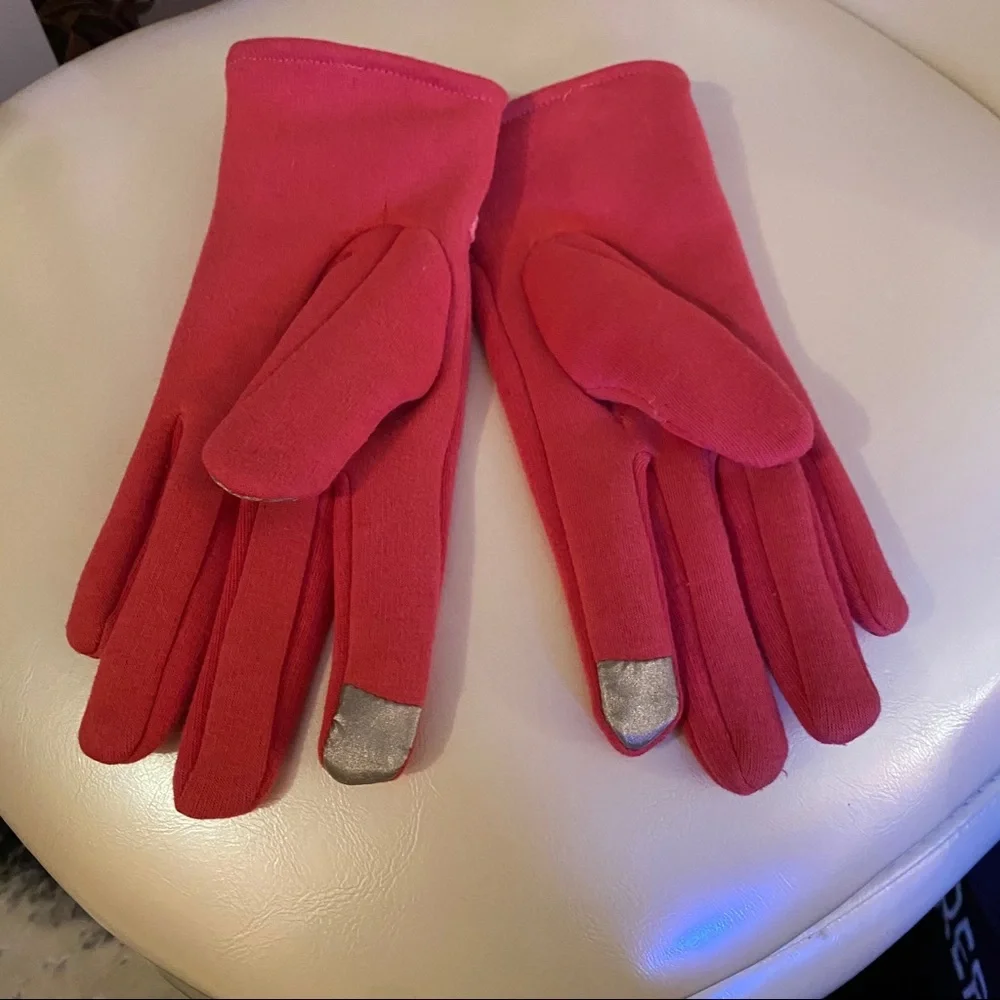 Pink Fur Pom Pom Lace Fleece Lined Gloves